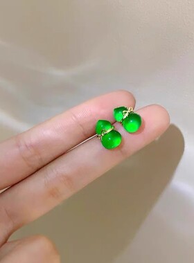 新中式绿色葫芦耳钉女小众设计感耳环气质百搭高级感耳饰爆款潮