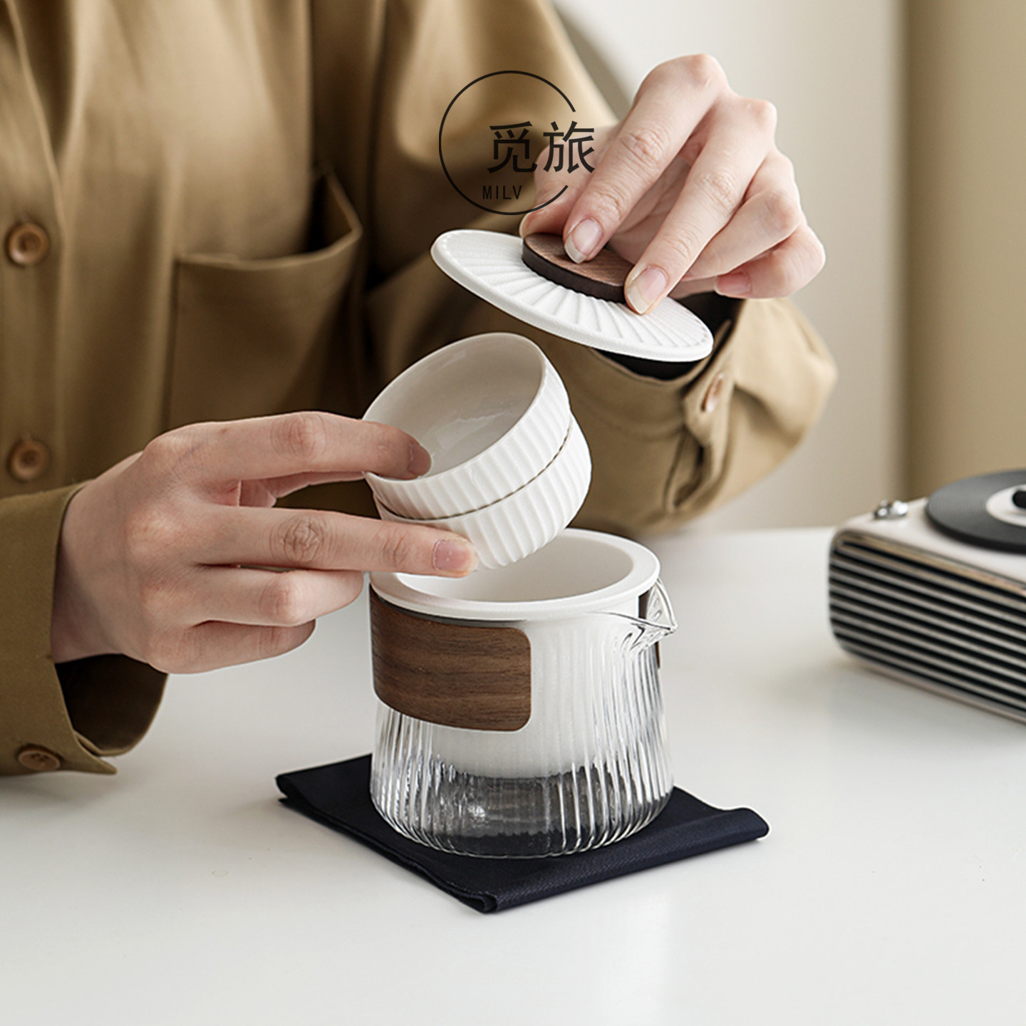 玻璃快客杯一壶二杯露营旅游喝茶装备户外便携式旅行功夫茶具套装,淘宝优惠券,粉丝福利购,淘宝优惠卷