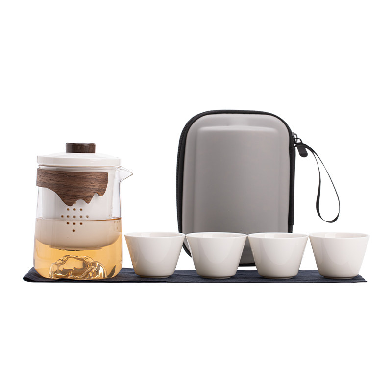 Dehua white porcelain one pot and four cups to find a trip