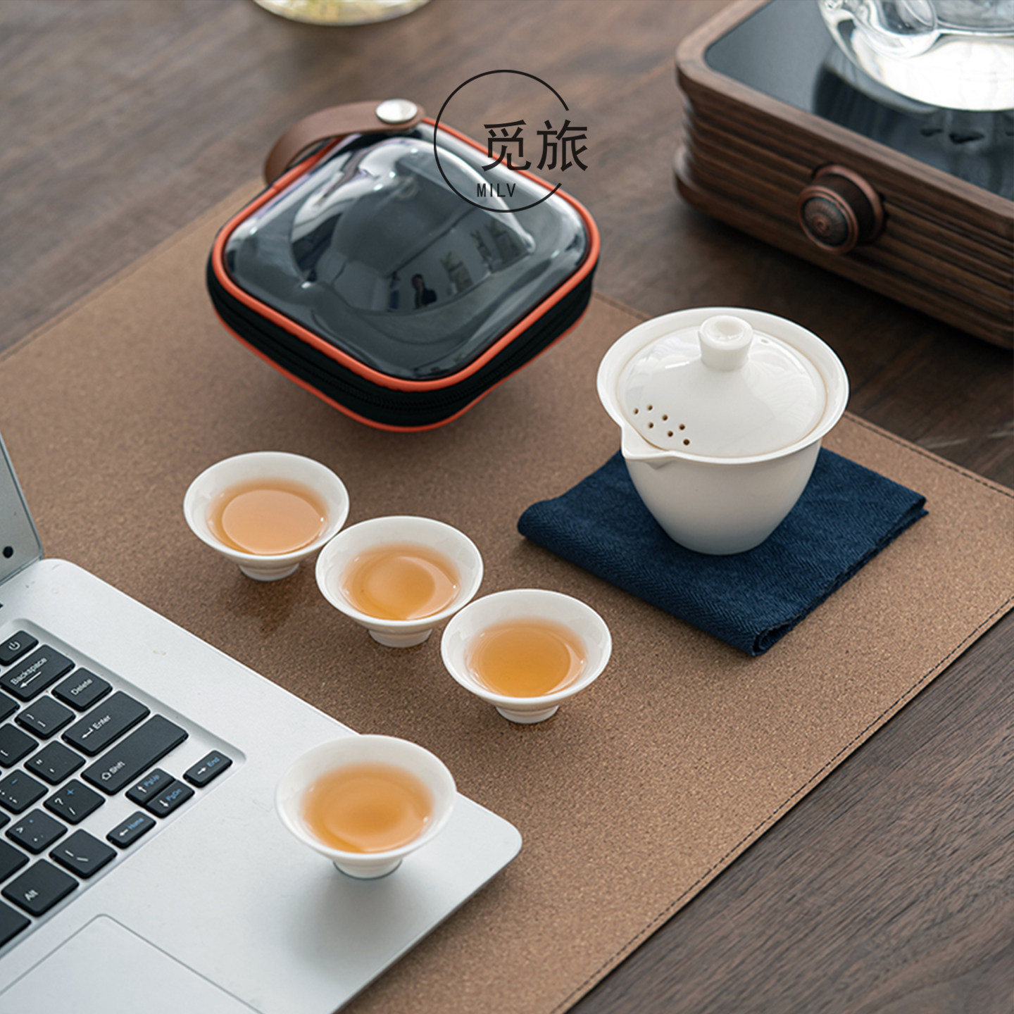 Dehua white porcelain mutton-fat jade portable tea set