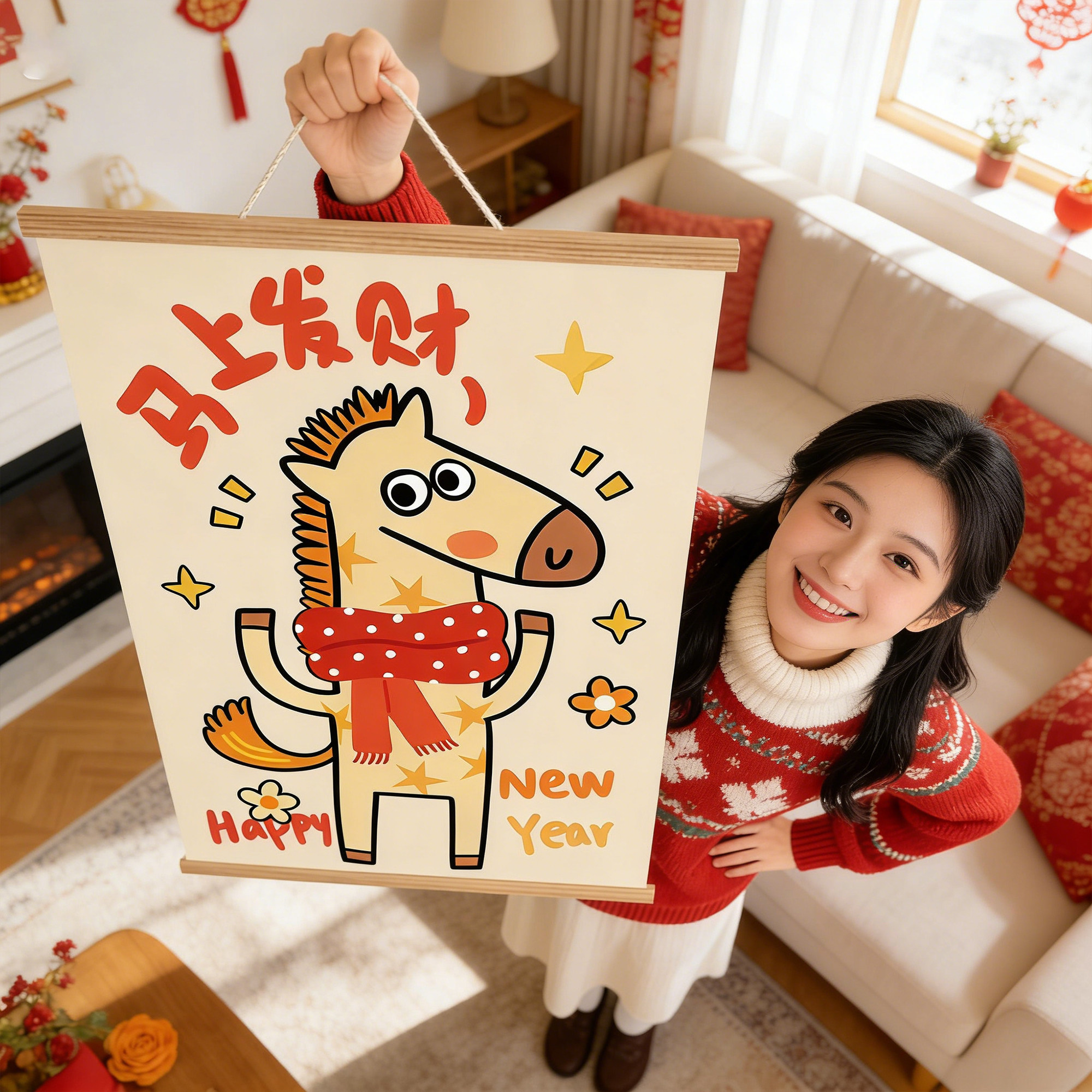 2026新年装饰春节元旦客厅氛围布置马上暴富卡通创意现代装饰画hb,淘宝优惠券,粉丝福利购,淘宝优惠卷