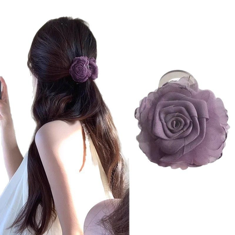 紫色山茶花花朵发夹后脑勺半扎发抓夹女高级感2025新款鲨鱼夹发卡,淘宝优惠券,粉丝福利购,淘宝优惠卷