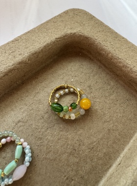 旭日｜黄玛瑙串珠戒指叠带戒指