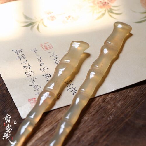 云深雾浅 天然牛角盘发簪子简约头饰日常汉服发簪古典竹节发饰 - 图0