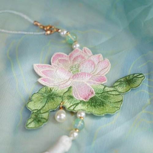 云深雾浅 小荷花 原创汉服配饰古风刺绣莲花禁步流苏挂饰旗袍压襟 - 图0