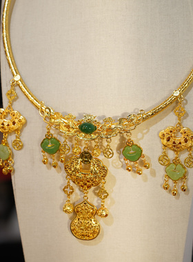 云深雾浅 金玉良缘 原创金色仿玉汉服璎珞百搭项圈平安锁古风项链