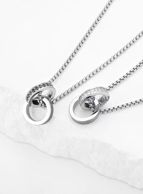 情侣项链轻奢小众双环吊坠