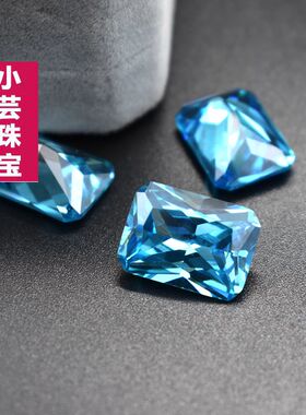 5A海蓝宝石长方形合成托帕石蓝锆石戒指戒面耳钉吊坠配石diy海兰