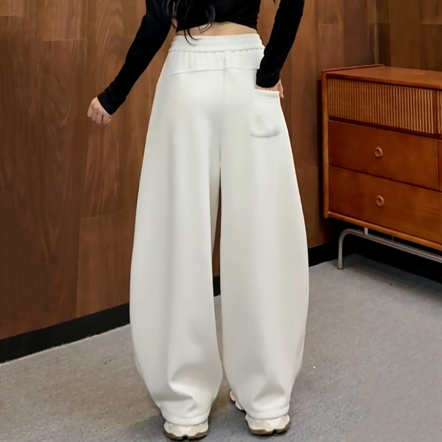 Ader松紧腰抽绳加绒加厚弯刀卫裤女2025冬季新款高腰阔腿休闲裤子,淘宝优惠券,粉丝福利购,淘宝优惠卷