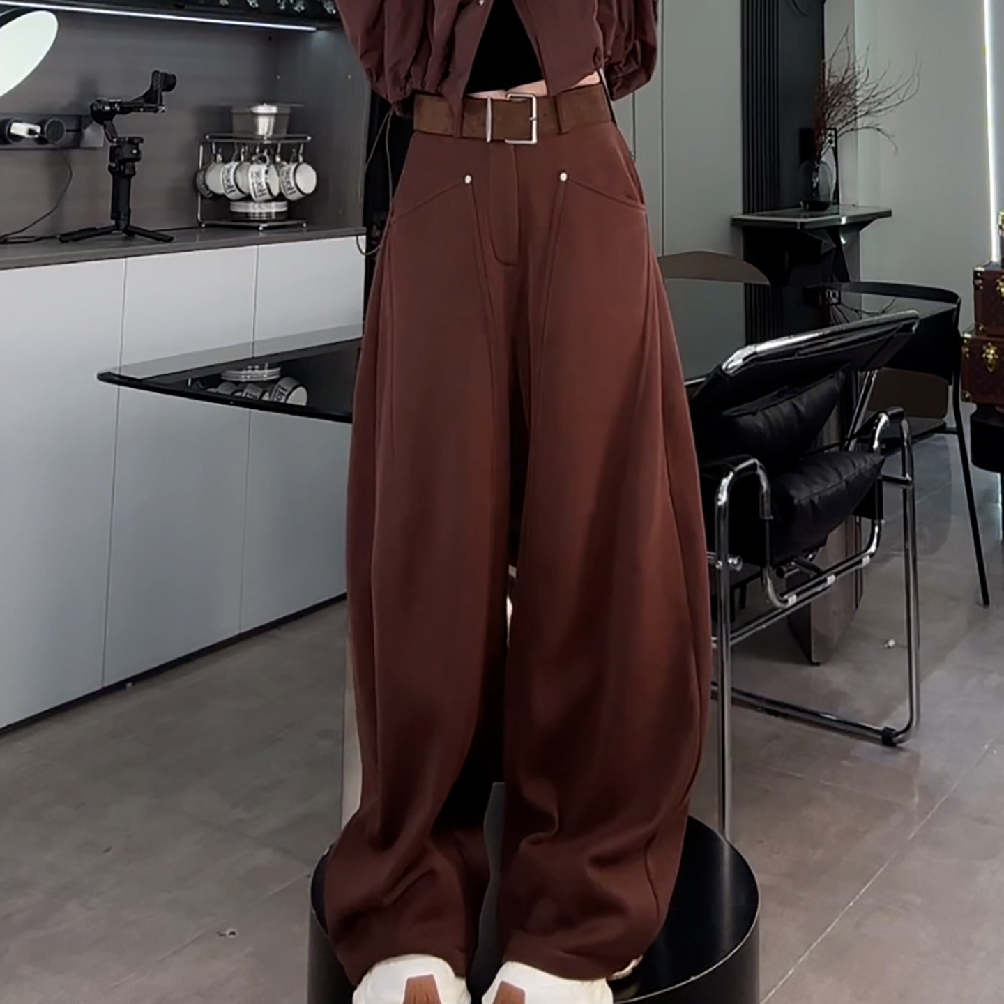 Ader加绒加厚阔腿弯刀裤女2025秋冬新款高腰宽松遮胯百搭休闲裤潮,淘宝优惠券,粉丝福利购,淘宝优惠卷