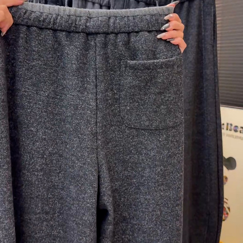 Ader加绒加厚保暖羊绒阔腿弯刀裤女2025冬季新款百搭显瘦休闲裤潮 - 图3