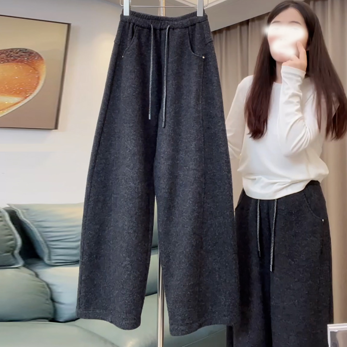 Ader醋酸羊毛加绒加厚弯刀裤女2025冬季新款百搭显瘦保暖休闲裤子,淘宝优惠券,粉丝福利购,淘宝优惠卷