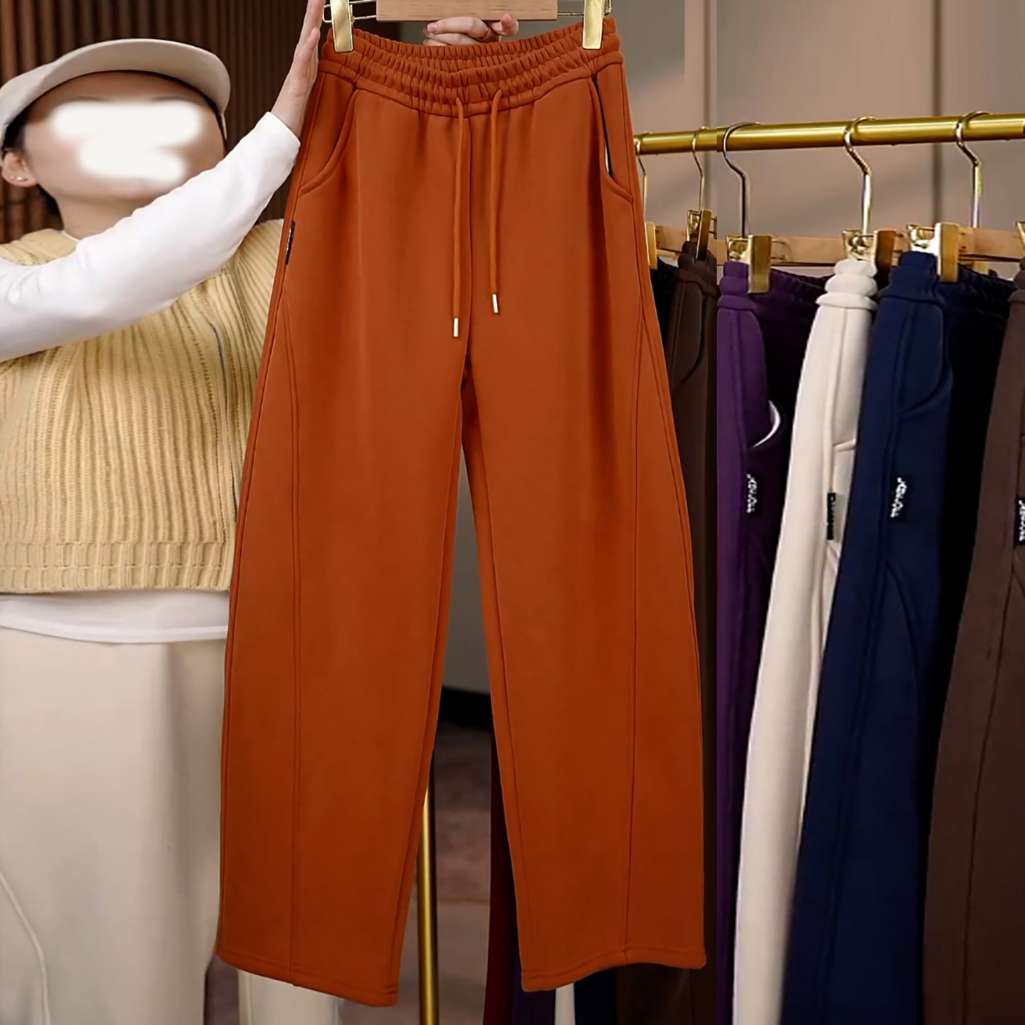 Ader冬季加绒加厚运动休闲卫裤女2025新款高腰宽松阔腿百搭香蕉裤 - 图0