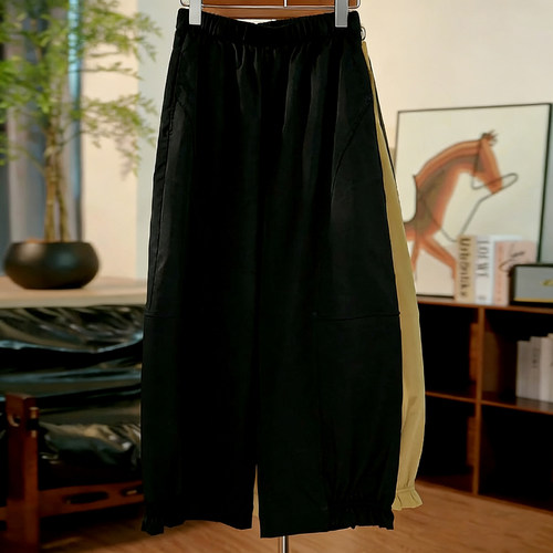 Ader九分休闲裤女2026早春新款松紧腰清新百搭半木耳边阔腿弯刀裤 - 图2