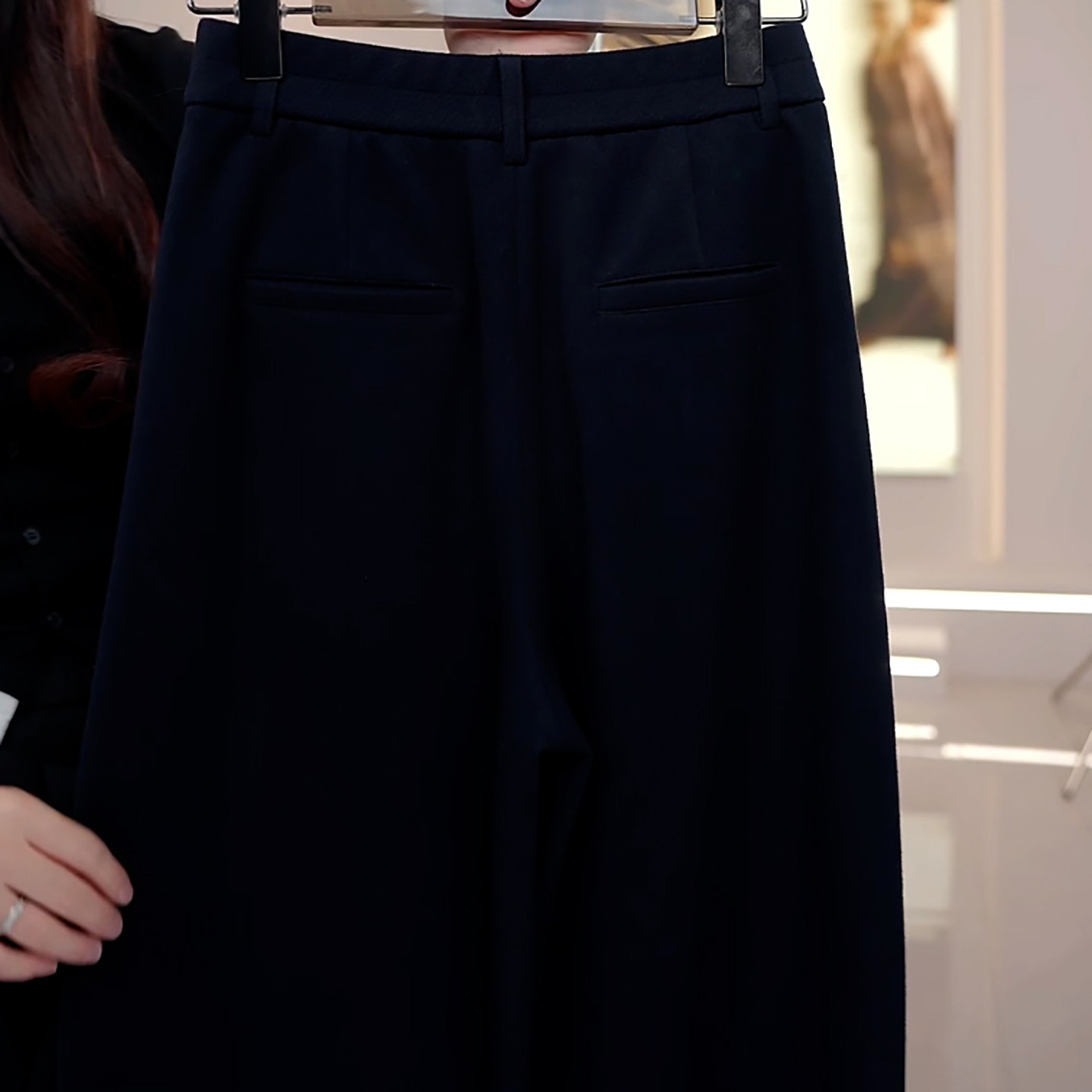 Ader藏青色绵羊毛休闲裤女2026春季新款时尚百搭显瘦阔腿弯刀裤子,淘宝优惠券,粉丝福利购,淘宝优惠卷