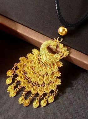 今日【大捡漏】正品纯沙金孔雀吊坠女款吉祥如意孔雀开屏金色挂坠