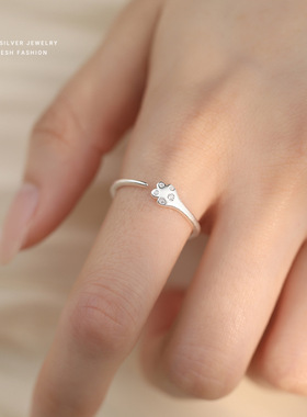 S925纯银简约气质猫爪开口戒指女