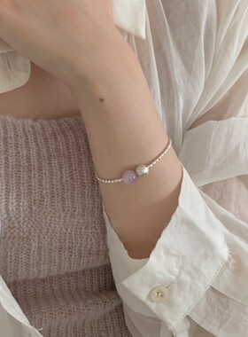 ins风S925纯银银米珠紫水晶手链