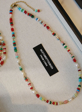 彩色串珠多巴胺夏季珍珠项链女