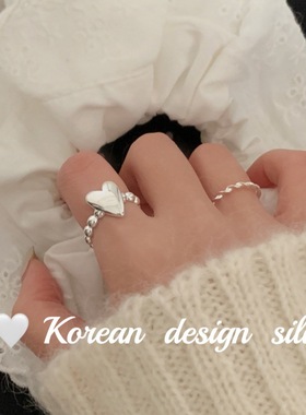 S925银立体光面爱心珠珠拼接戒指