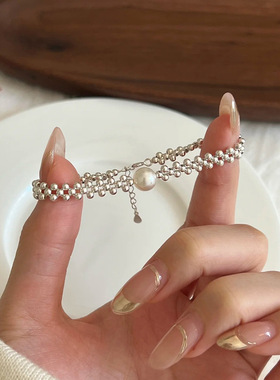 S925纯银满天星小银珠双层手链女