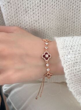 S925纯银粉贝母幸运花手链女款轻奢高级感小众设计手环