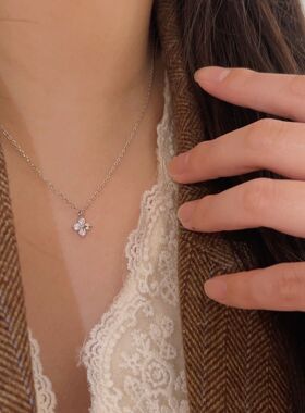 韩版S925纯银镶四叶草项链女轻奢