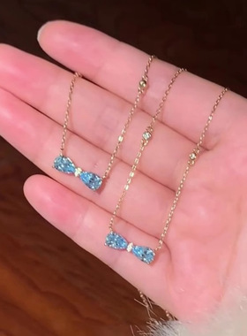 法式浪漫蓝蝴蝶结项链冷淡风