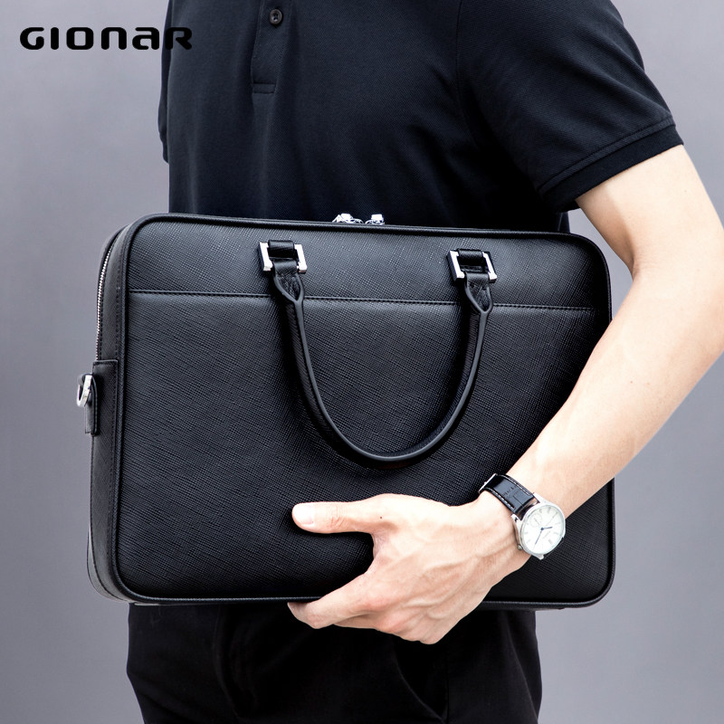 gionar头层真皮手提包男士牛皮包 gionar男士包袋