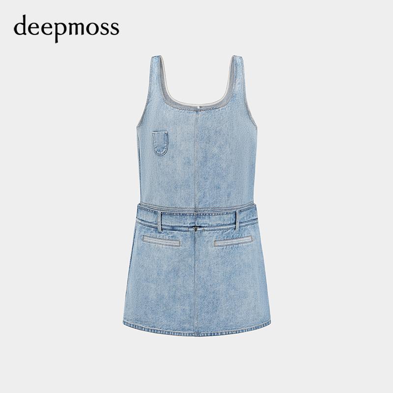 【deepmoss】2024春夏新款女装高级时尚休闲气质拼接牛仔背心裙 - 图3