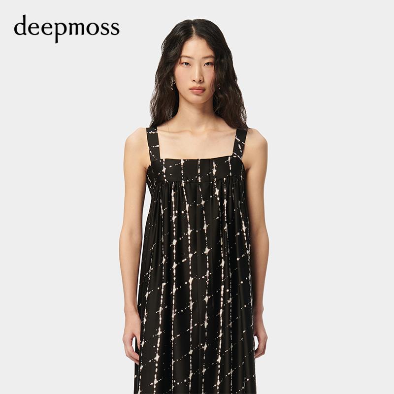 【deepmoss】2024春夏新款女装时尚休闲气质光晕印花吊带连衣裙 - 图0