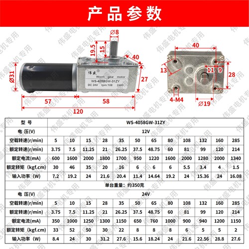 涡轮蜗杆直流减速电机12V24V大扭矩低速调速马达微型正反慢速自锁 - 图1