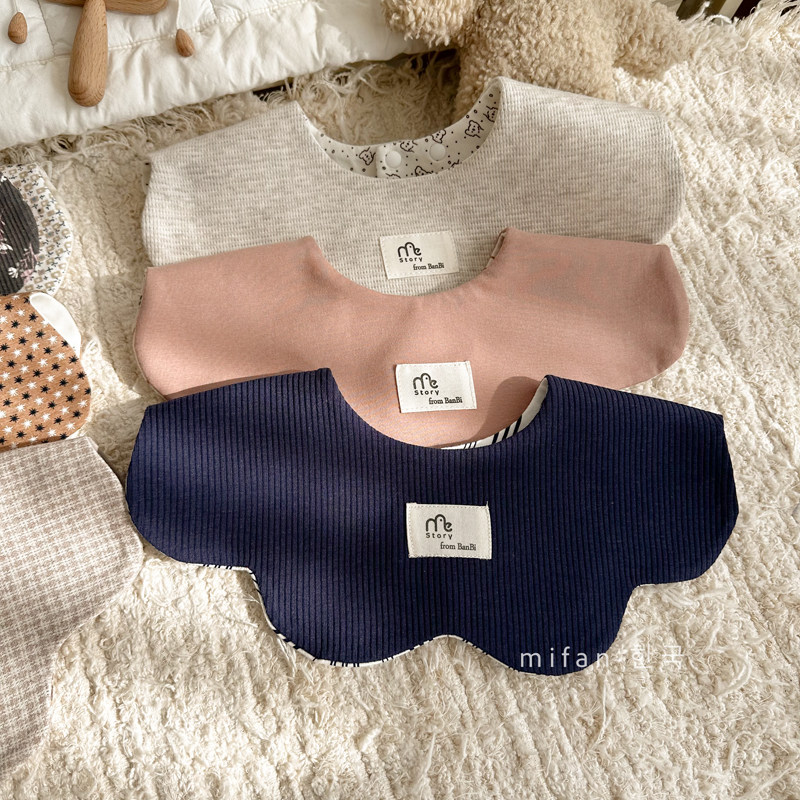 ins韩系双面纯棉宝宝口水巾婴幼儿围嘴防吐奶圆形花朵围兜新生儿