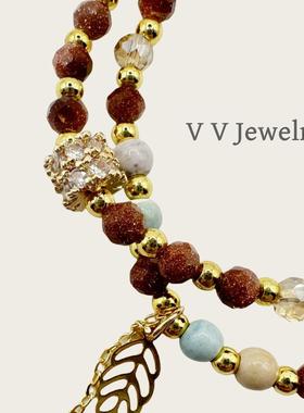 红金砂石极细切面闪光手饰品国风