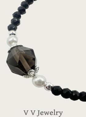 几何糖果天然黑耀石手链男女同款