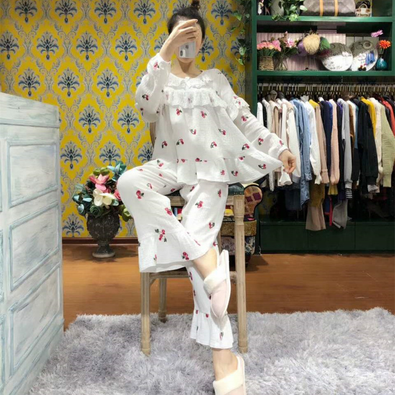 睡衣女春秋季长袖纯棉亲子母女家居服韩版公主风刺绣樱桃甜美套装 睡衣女春秋季长袖纯棉亲子母女家居服韩版公主风刺绣樱桃甜美套装