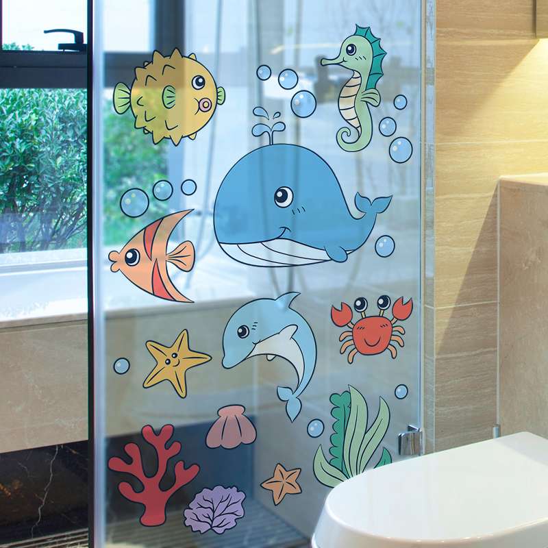 卫生间浴室瓷砖玻璃门贴纸防水装饰小图案贴画儿童墙贴卡通海洋鱼