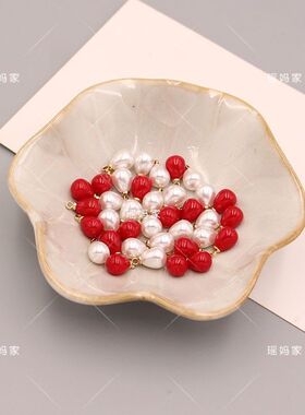 圆形/水滴吊坠白色红色仿珍珠吊坠diy儿童成人蝴蝶结发饰吊坠挂件