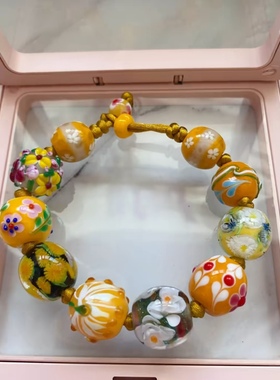 定制日式琉璃珠手链粉色蓝黄黑绿旺桃花老送礼物彩色