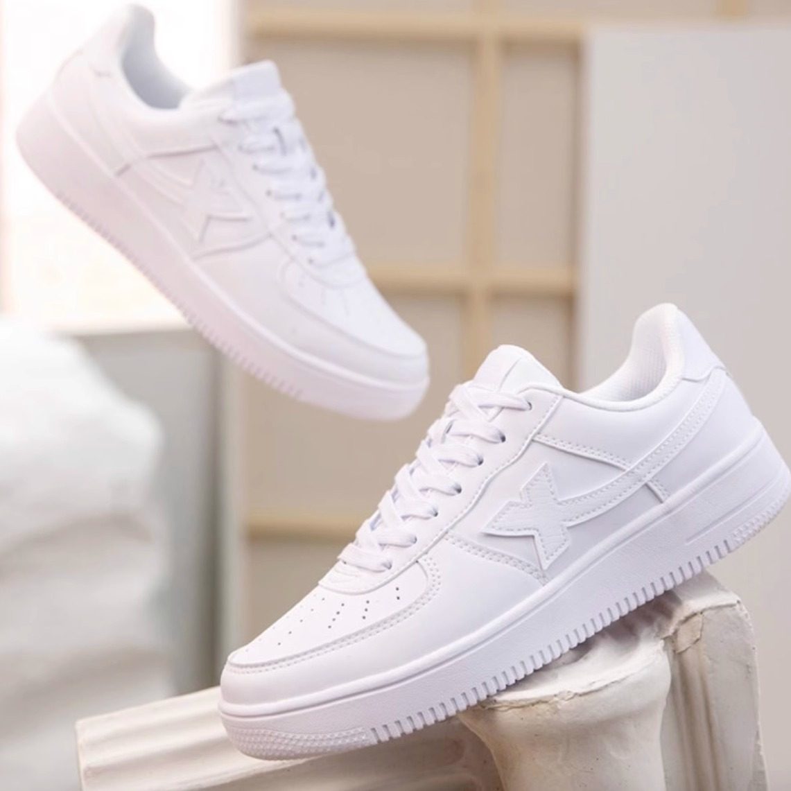 特步板鞋男鞋春秋季皮面白色休闲轻便运动鞋子女鞋小白鞋空军一号,淘宝优惠券,粉丝福利购,淘宝优惠卷