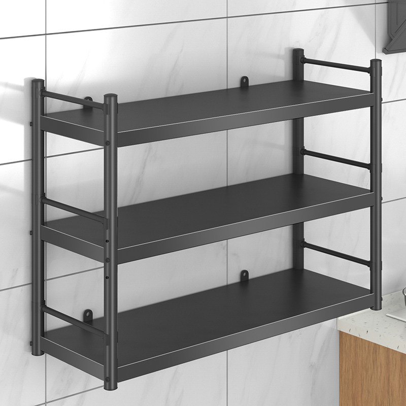 壁挂带护栏置物架厨房挂墙碗架调料架黑色碳钢烤漆两三层收纳吊架,淘宝优惠券,粉丝福利购,淘宝优惠卷