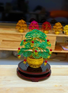 《绿色》铝丝手工发财树吉祥物创意工艺品聚宝盆书房摆件摇钱树