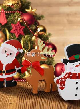 新品圣诞木质分层托盘装饰薄荷糖果手杖圣诞雪人冬季装饰室内