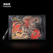 Pucker hand with bag Male Tidal Genuine Leather Casual Large Capacity Hand Grip Bag Individuality Leather Sculpture Bag Handmade Envelope Wallet