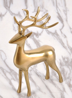 进口家居装饰品小鹿摆件黄铜轻奢