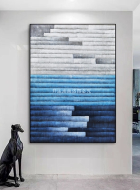 手绘油画现代肌理抽象蓝色渐变挂画意式风极简客厅玄关过道装饰画