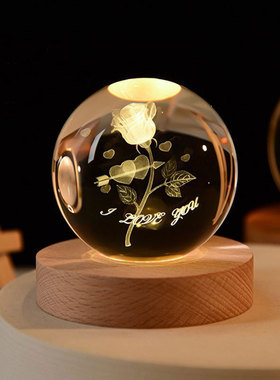 星空太阳系发光水晶球小夜灯桌面摆件生日礼物送男女生玻璃球