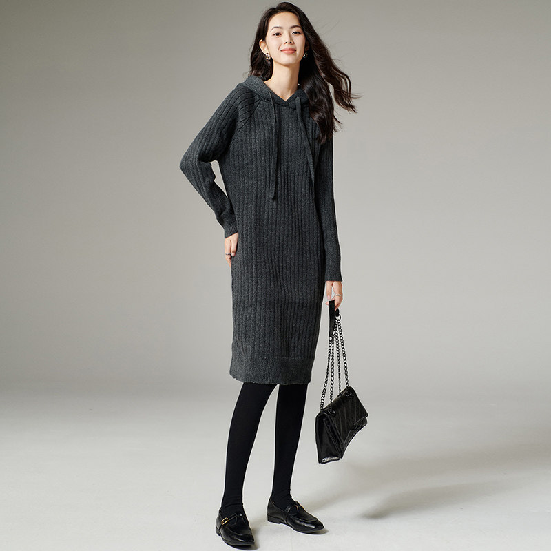 晚白【断码清仓】2026春款毛衣连帽针织连衣裙【不含腰带】,淘宝优惠券,粉丝福利购,淘宝优惠卷