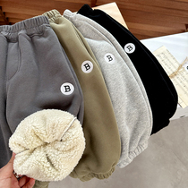 Children Garvelvet Thickened Trousers Winter 2023 New Male Baby Integrated Suede Sportpants Girls Loose Pants