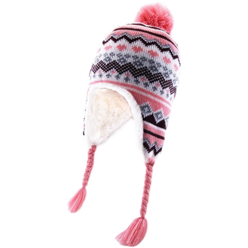 儿童帽子秋冬季女童冬帽护耳帽可爱宝宝提花加绒毛线套头毛绒帽,淘宝优惠券,粉丝福利购,淘宝优惠卷
